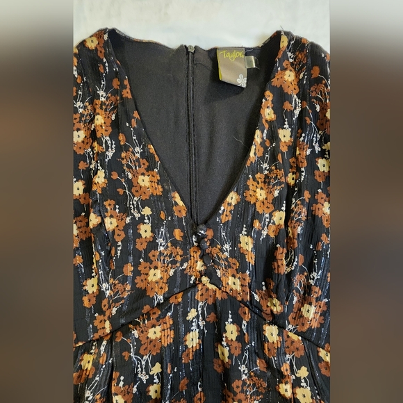Taylor Black and Brown Floral Midi Dress, NWT, Size 2 - Picture 4 of 9